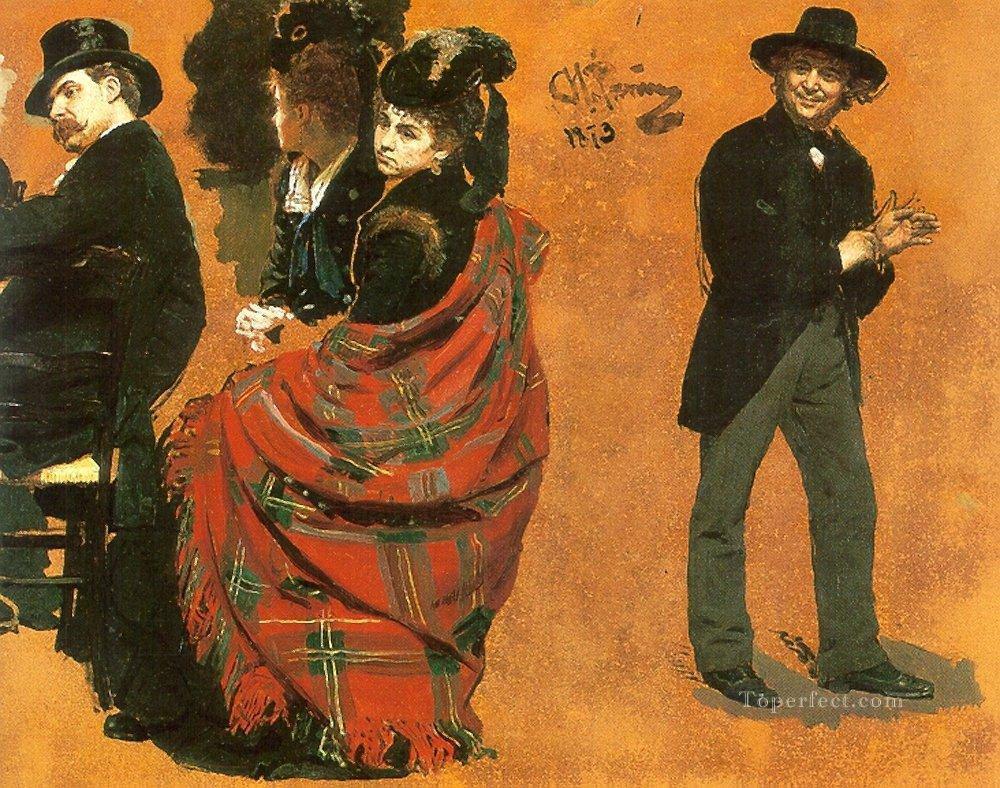 テーブルの男女 手袋を引っ張る男 1873年 イリヤ・レーピン油絵
